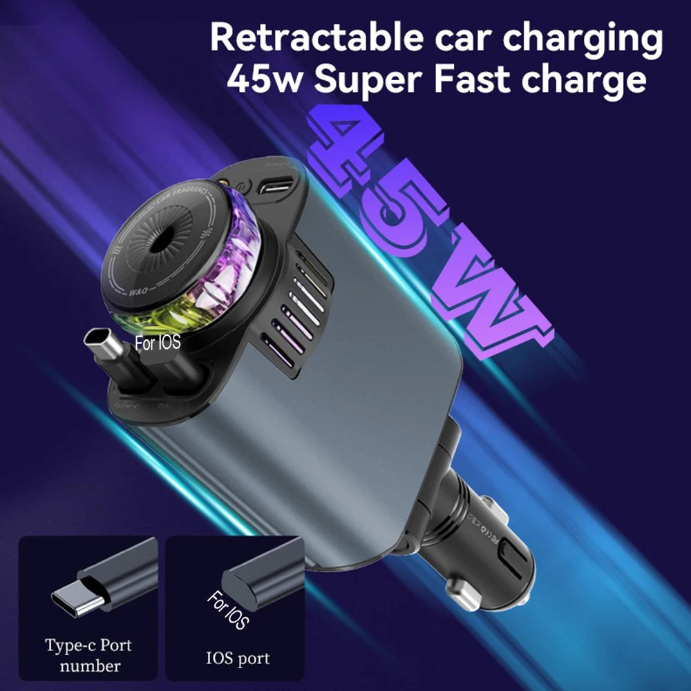 5-in-1 PD45W Car Charger – USB-C Fast Charger with Roof Starlight & Aromatherapy Air Freshener for iOS & Android