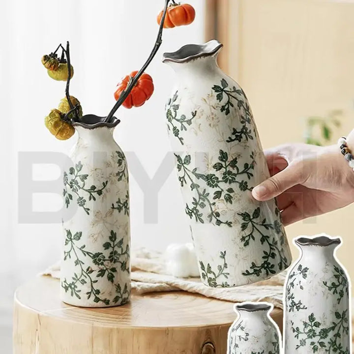 Ceramic Vase For Home Decoration Living Room Decor  Hydroponic Flower Arrangement Pastoral Style Green Vase Flower Pot For Plant