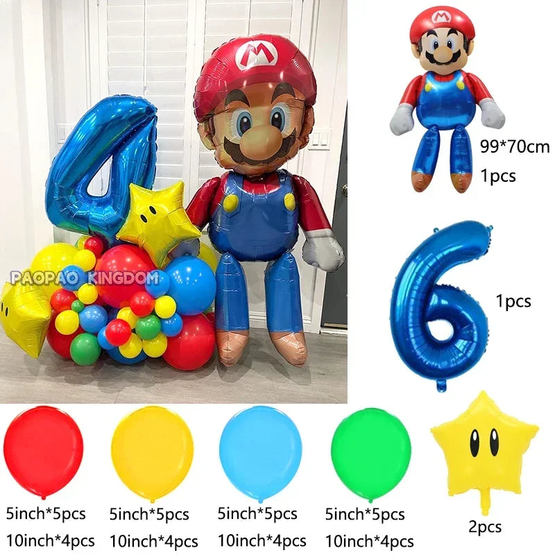 Super Mario Foil Balloons Arch Garland Kit Latex Balloons Number Balls Mario Birthday Party Baby Shower Decoration Gift Toys