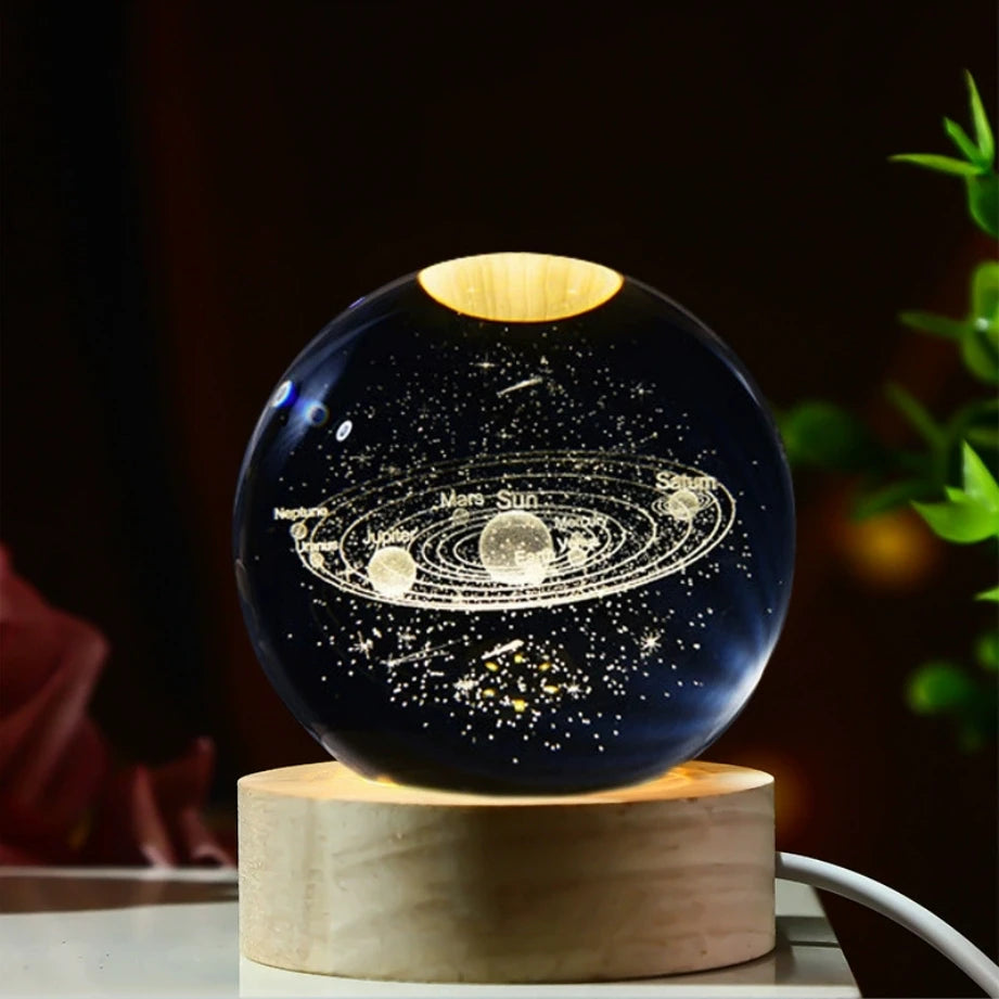 LED Night Light Galaxy Crystal Ball Table Lamp 3D Planet Moon Glowing Planetary Bedside Light Bedroom Home Decor Christmas Gift