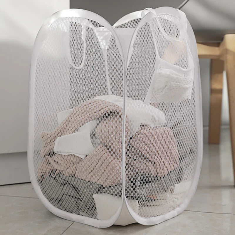 Folding Dirty Laundry Sorting Basket Washing Frame Bathroom Cloth Mesh Storage Bag Frame Bucket Laundry Organizers Storage Pouch
