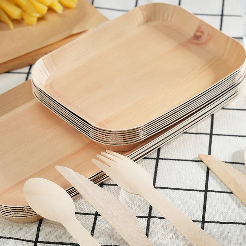 10/20pcs Disposable Rectangle Wood Plates Paper Tray Tableware Desserts Bread Salad Dinner Party Table Accessorie Container
