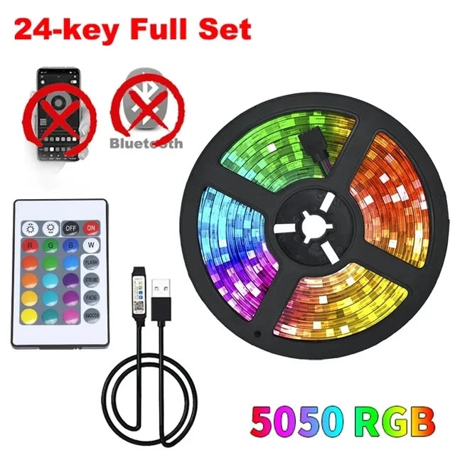 Bluetooth USB 5V RGB LED Strip Light 5050 Controller 1M 2M 3M 4M 5M Flexible Diode Lamp Tape Lights TV Background Lighting