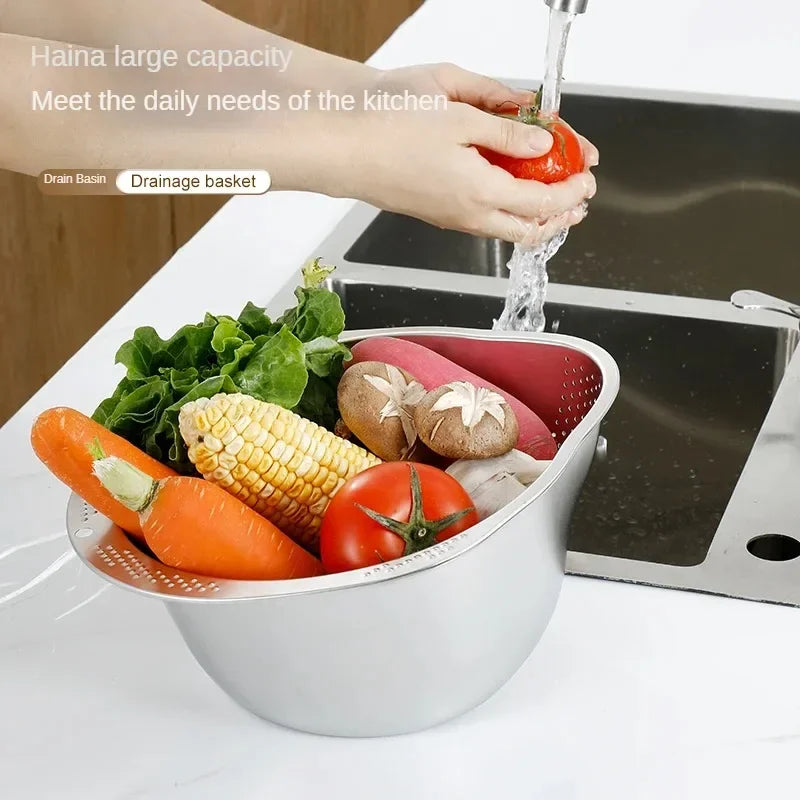 Rice Washer Strainer Bowl Stainless Steel 304 Rice Washing Bowl Rice Sieve Colander Fruit And Vegetable Strainer Kitchen Tools