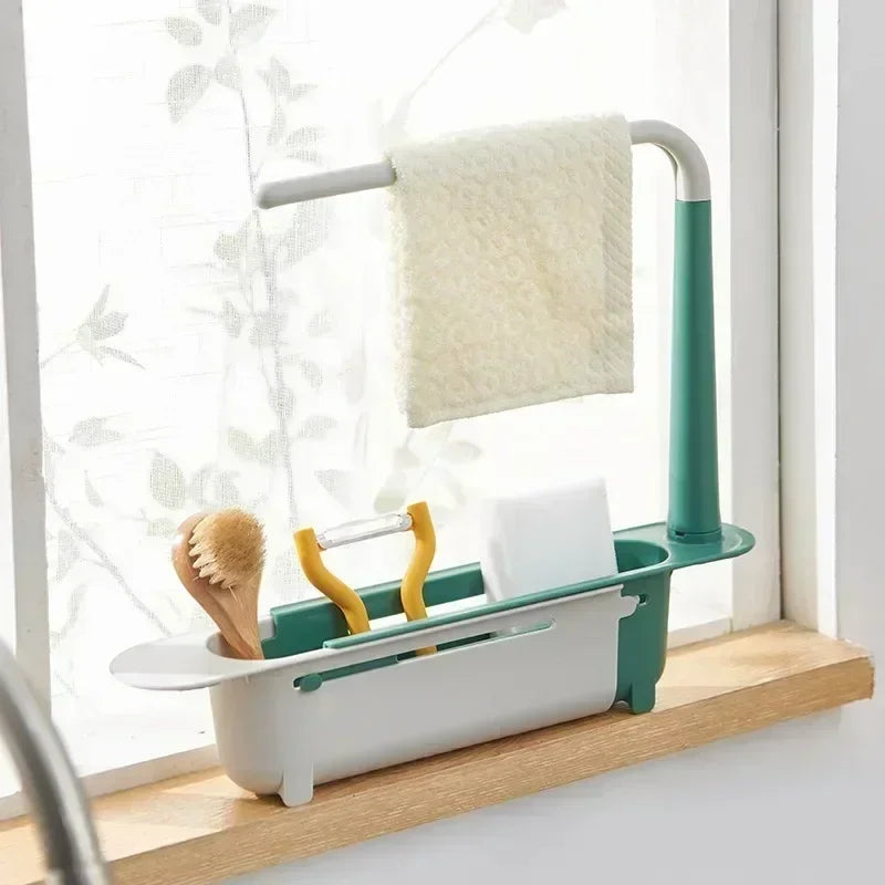 Telescopic Sink Drain Rack – Kitchen Storage Basket Organizer for Soap, Sponge & Accessories