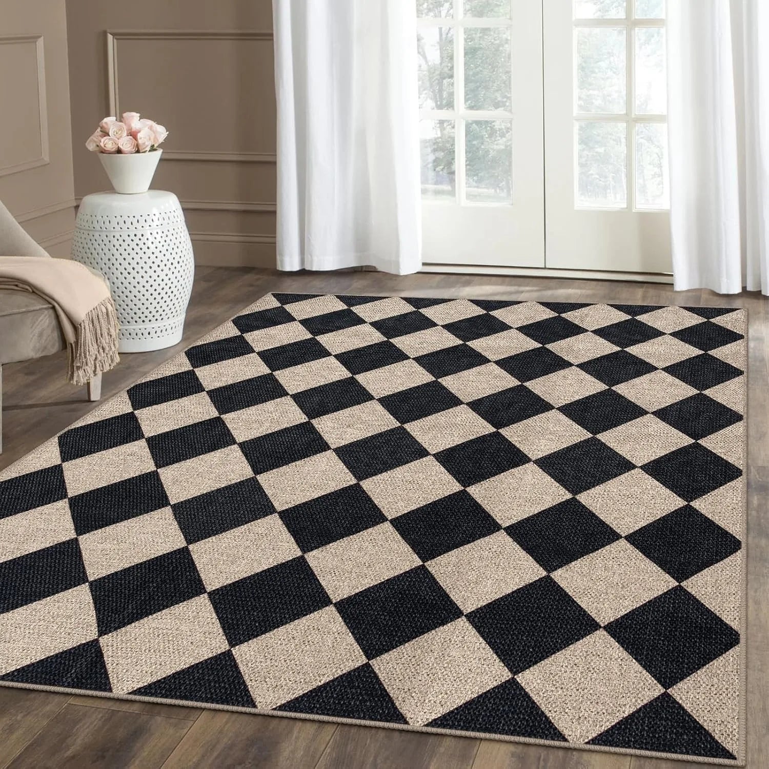 Living Room Carpet Non-slip Dirt-resistant Wear-resistant Floor Mat Black White Checkered Rug Home Decoration Large Size Mats