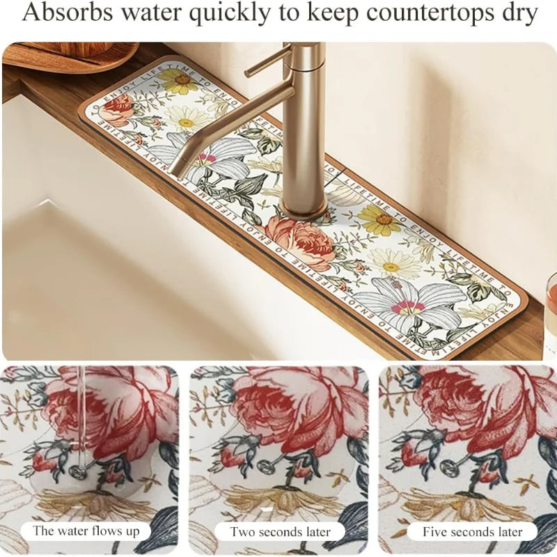 Faucet Drain Pad Retro Self-priming Kitchen Countertop Drain Mat Diatom Mud Wipeable Anti-slip Mat Absorbent Dish Drying Mat