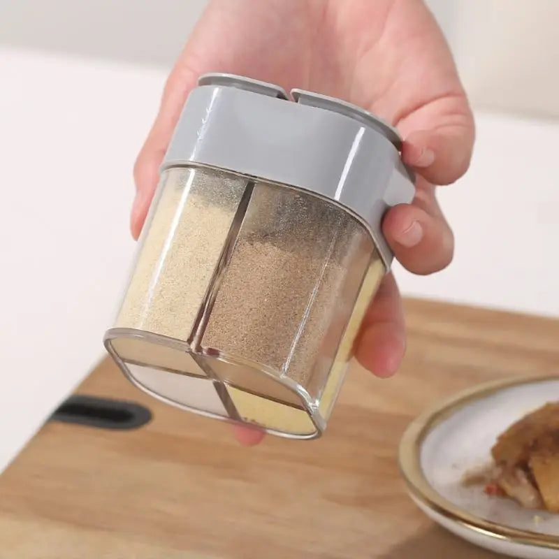 4-In-1 Transparent Spice Dispenser Jar with Lids 4 Compartment Seasoning Container Outdoor Cooking Restaurant Kitchen Containers