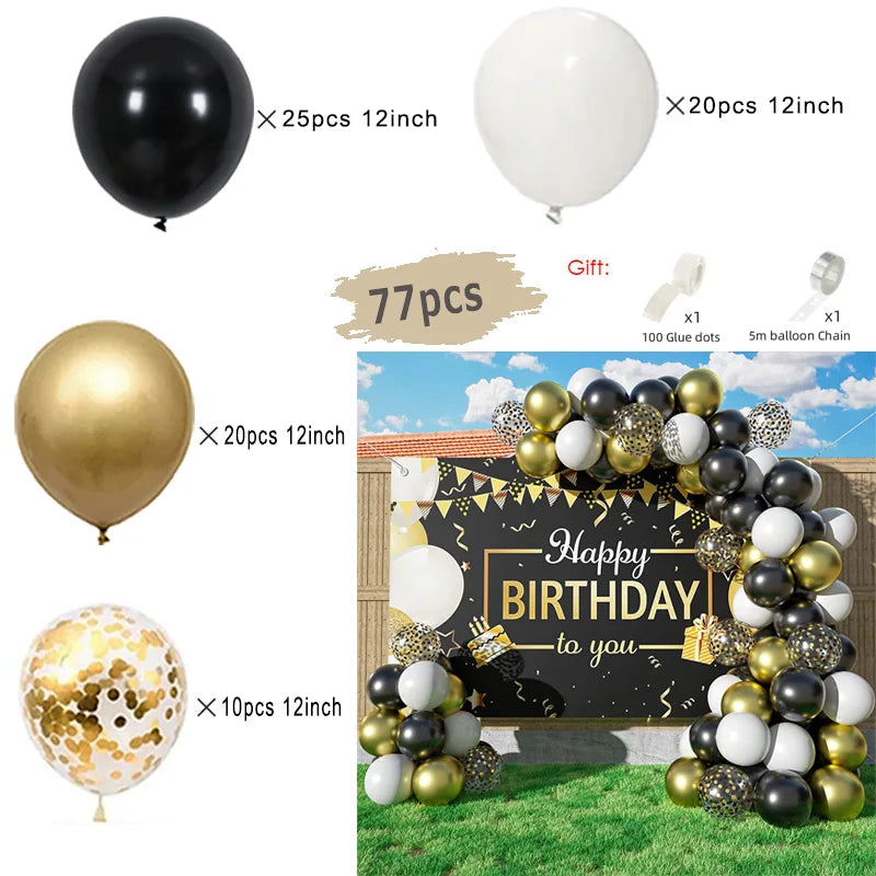 Black and Gold Balloons Garland Arch Kit with Starburst Foil Balloons for Wedding Birthday Family Party Decorations Supplies