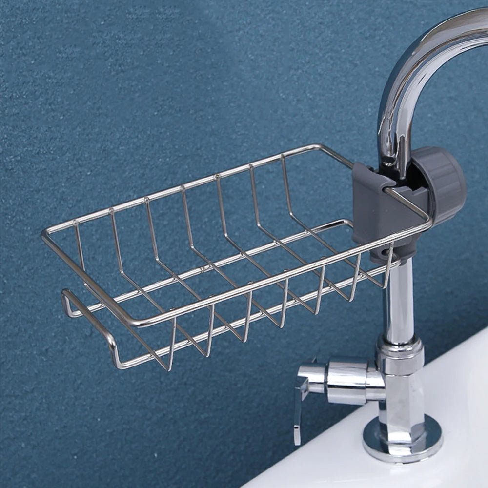 Kitchen Sink Faucet Organizer Rack with Sponge & Soap Holder
