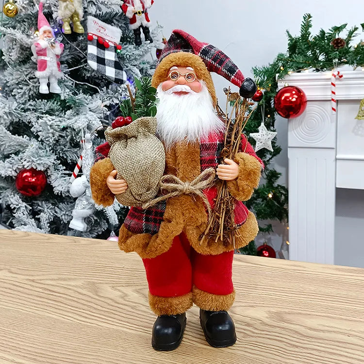 Christmas Sitting Standing Santa Claus Figurines Doll Cute 12inch Xmas Tree Party Ornament Table Office Fireplace Home Decor
