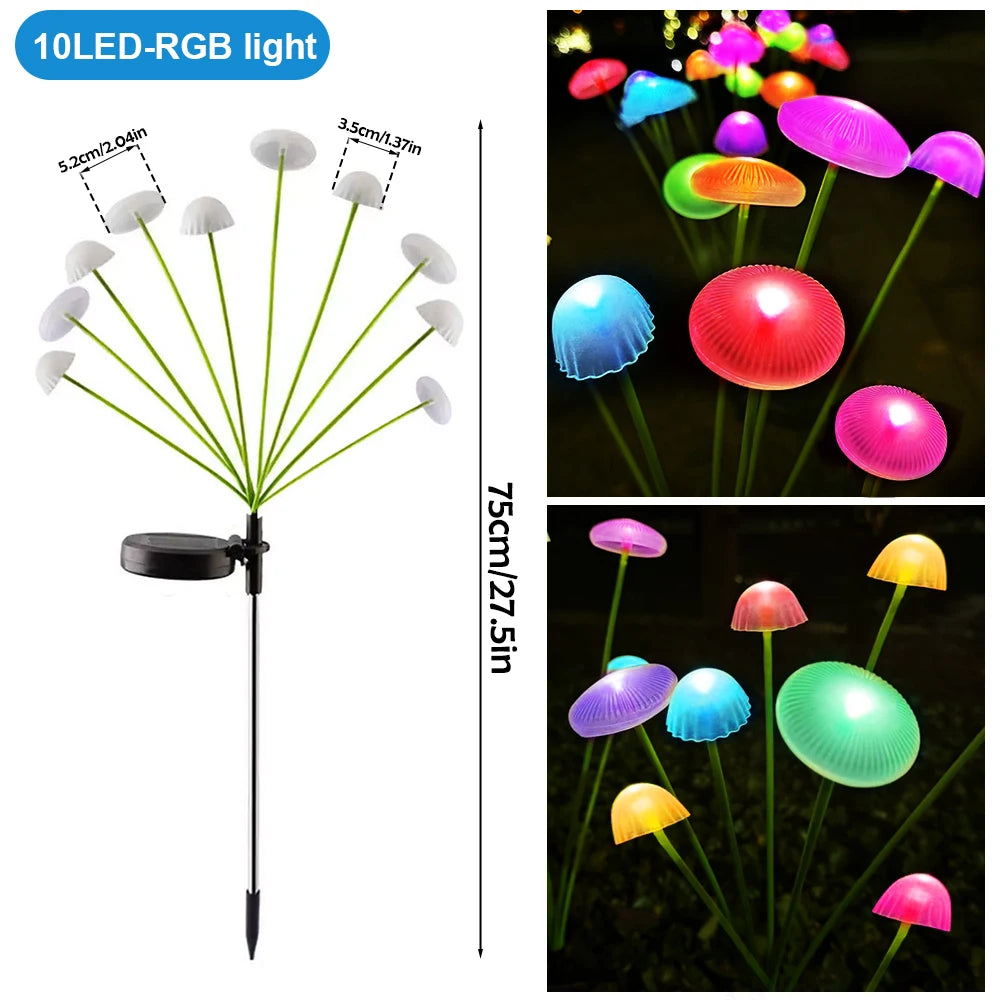 LED Solar Jellyfish Mushroom Fairy Light RGB Waterproof Energy-saving Solar Garden Lamp for Outdoor Lawns Courtyard Decor Light