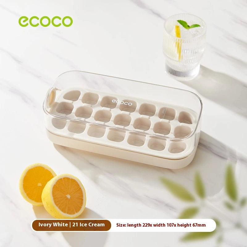 Ice Cube Tray with Lid & Bin – Quick-Fill Easy Press No-Touch Release Freezer Mold (7/14/21 Pcs)