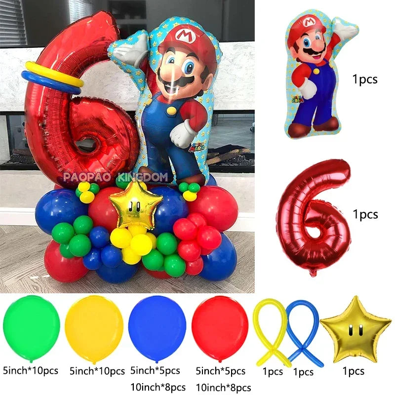 Super Mario Foil Balloons Arch Garland Kit Latex Balloons Number Balls Mario Birthday Party Baby Shower Decoration Gift Toys