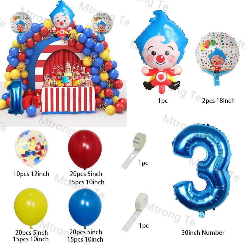 1set Plim Clown Foil Number Balloons Blue Latex Air Globos Children Baby Shower Birthday Party Decorations Kids Inflatable Toys