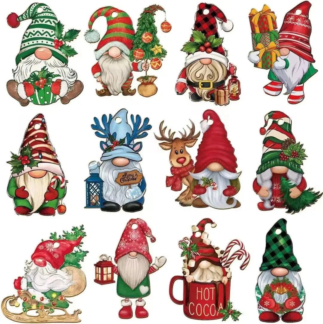 12/24pcs/set New Creative Wooden Christmas Dwarf Gnome Decoration Small Hanging Christmas Tree Decoration Wooden Plaque Set