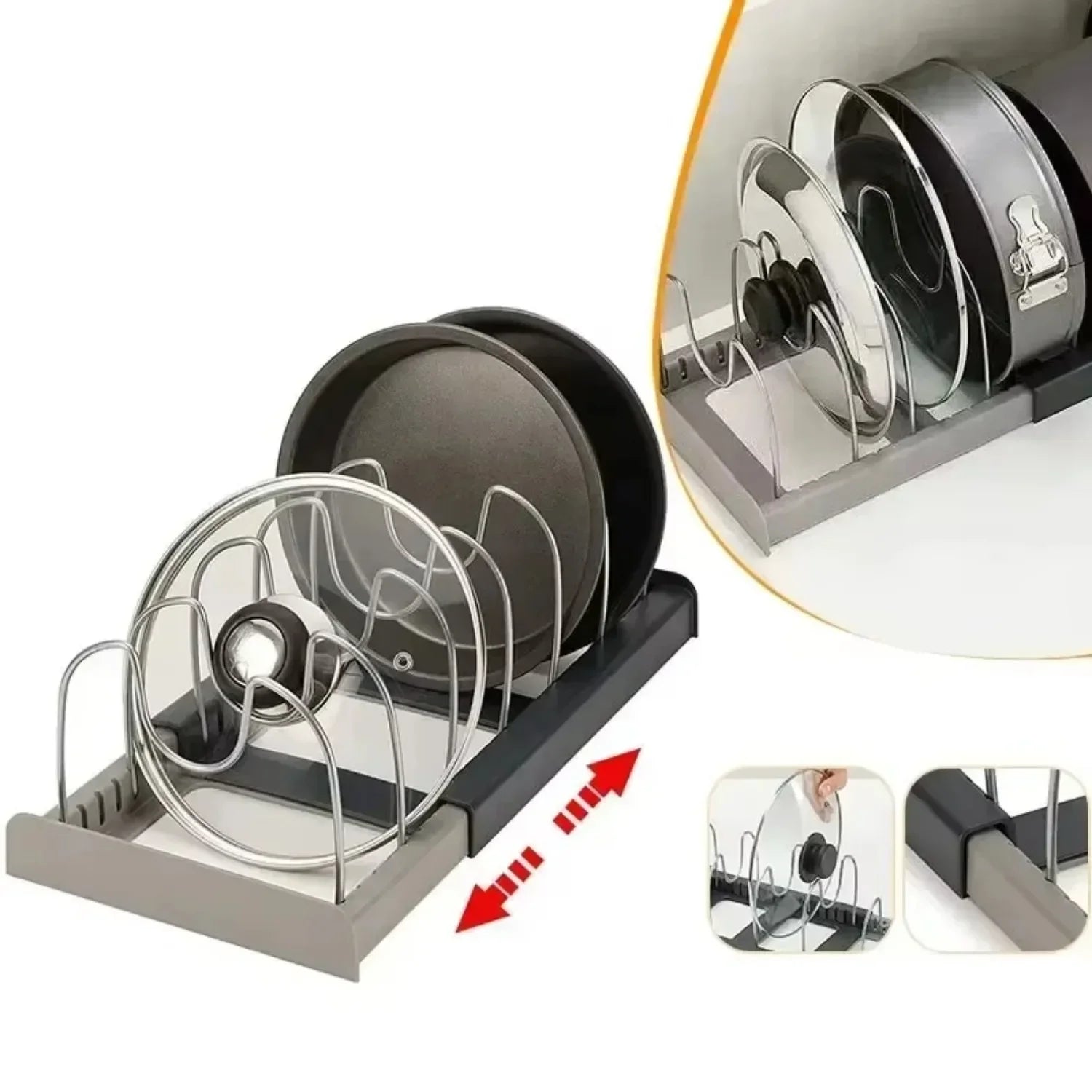 Expandable Pots and Pans Storage Rack for Cabinets Pot and Lid Holder with 6 Adjustable Shelves for Kitchen Organization Tools
