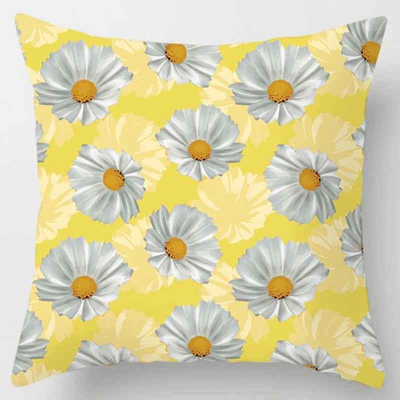 Modern Simple Yellow Flower Pillowcase Home Sofa  Lumbar  Cushion  Pillow