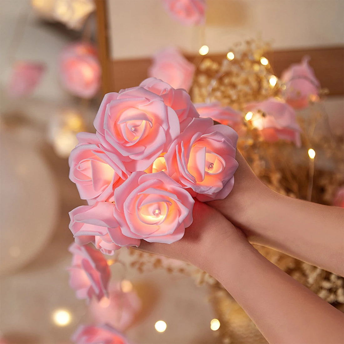2m 10LED Rose Flowe LED String Lights Garland Wedding Birthday Decor Valentine's Day Gift Christmas Tree Decor for Home Outdoor