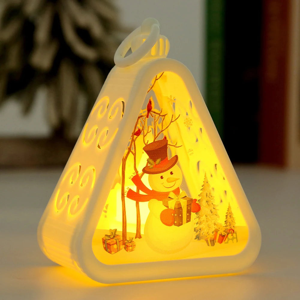 Mini Christmas LED Triangle Lantern Santa Claus Snowman Festival Lamp Indoor Table Ornaments Party Scene Props Home Decoration