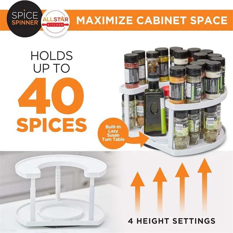 Adjustable Rotating Spice Spinner Rack – Large Capacity Kitchen Organizer with Dustproof Design