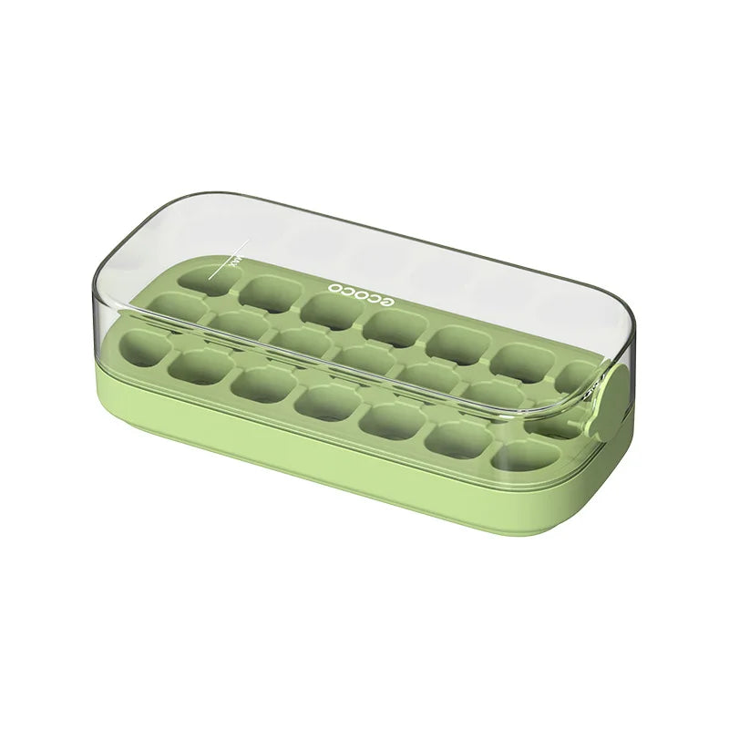 Ice Cube Tray with Lid & Bin – Quick-Fill Easy Press No-Touch Release Freezer Mold (7/14/21 Pcs)