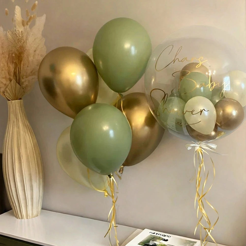 Retro Olive Green Balloons Kit White Confetti Balloon Party Decoration Balloon Birthday Party Wedding Important Festival Decorat