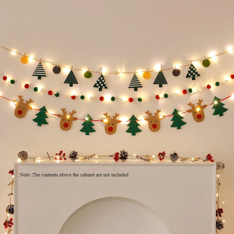 LED String Light DIY Handmade Decorated Merry Christmas Holiday Hanging Home Room Background Pull Flag Banner Christmas Pendant