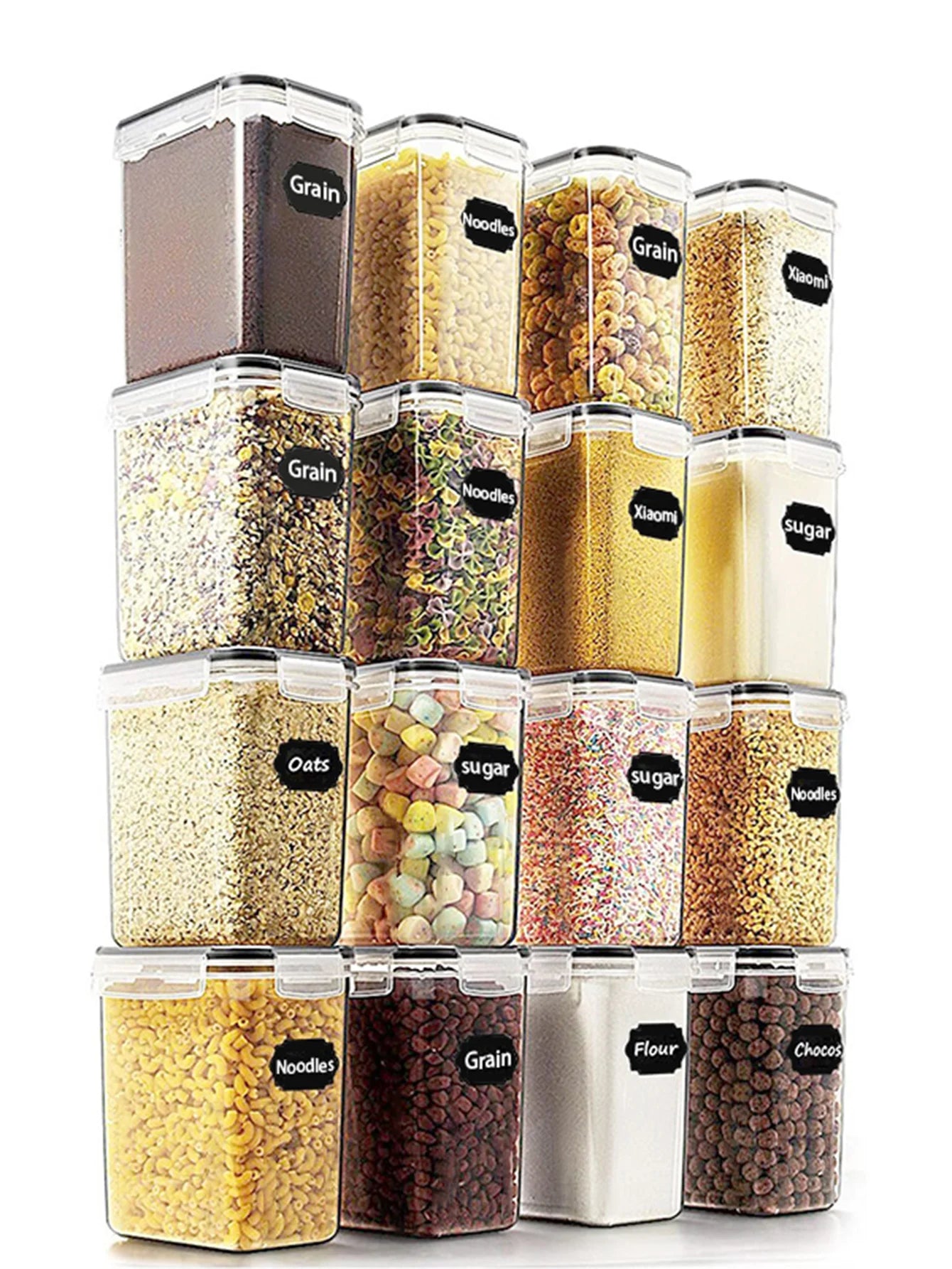 storage containers,Complete food storage containers with LIDS, clear food jars, moisture-proof sealed crisper for cereals,