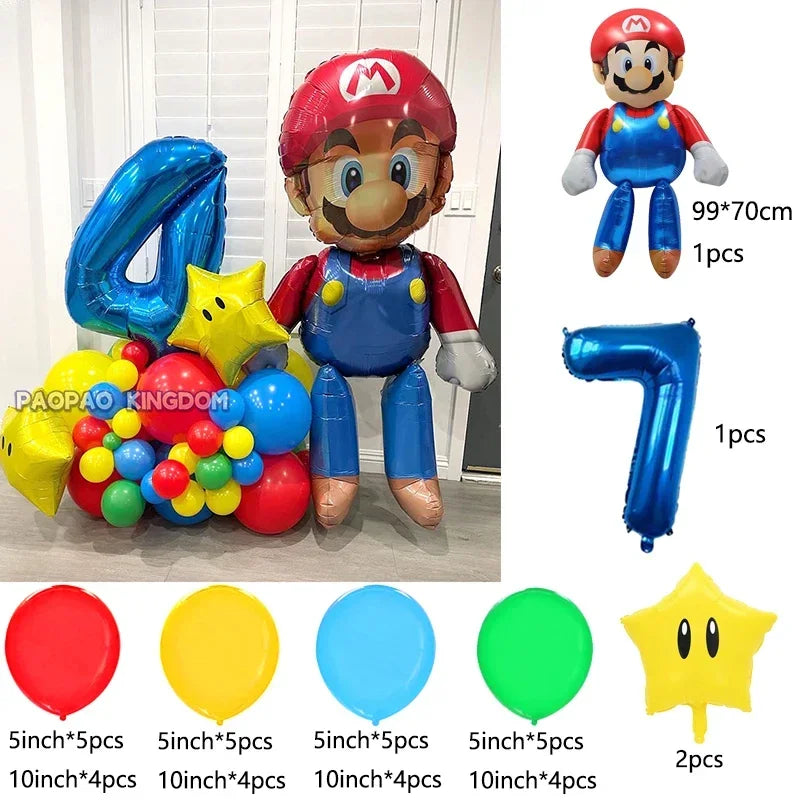 Super Mario Foil Balloons Arch Garland Kit Latex Balloons Number Balls Mario Birthday Party Baby Shower Decoration Gift Toys