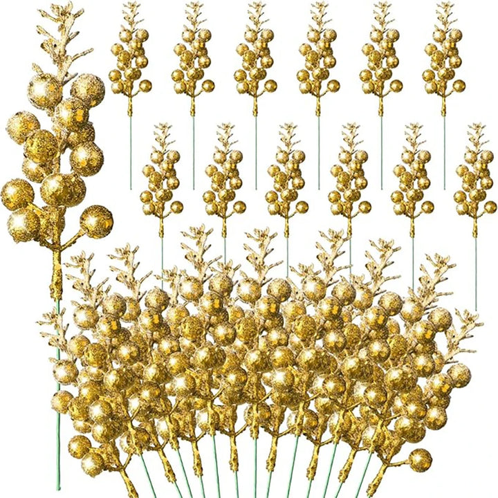 10Pcs Christmas Decoration Artificial 15heads Sparkling Berry Bouquet Xmas Tree Ornaments for Home Decor New Year Party Supplies