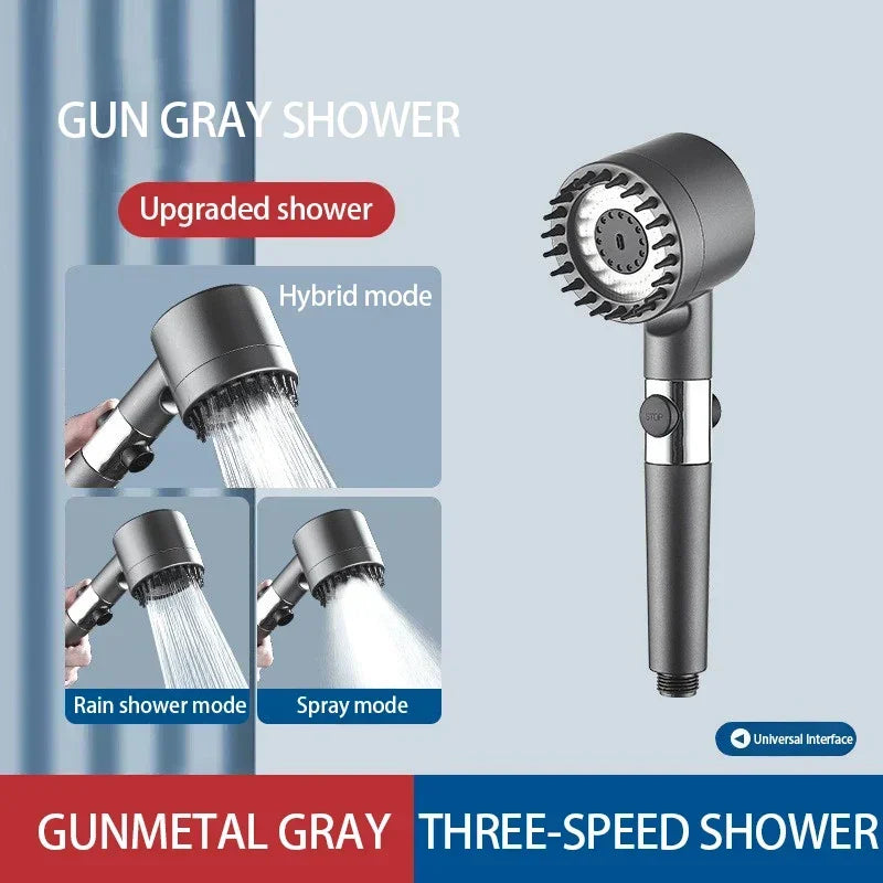 3-Mode High Pressure Shower Head with Massage Brush Filter