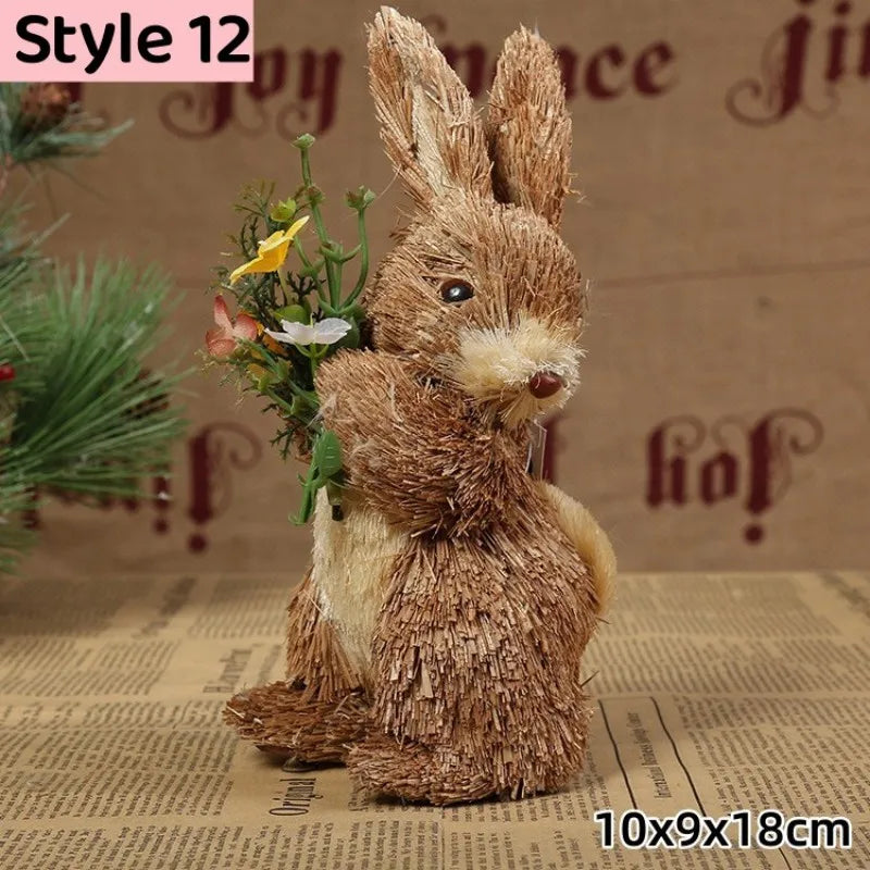 Easter Bunny Simulation Straw Bunny for Easter Cute Standing Rabbits Creative Home Spring Garden Decoration Crafts Gift for Kids