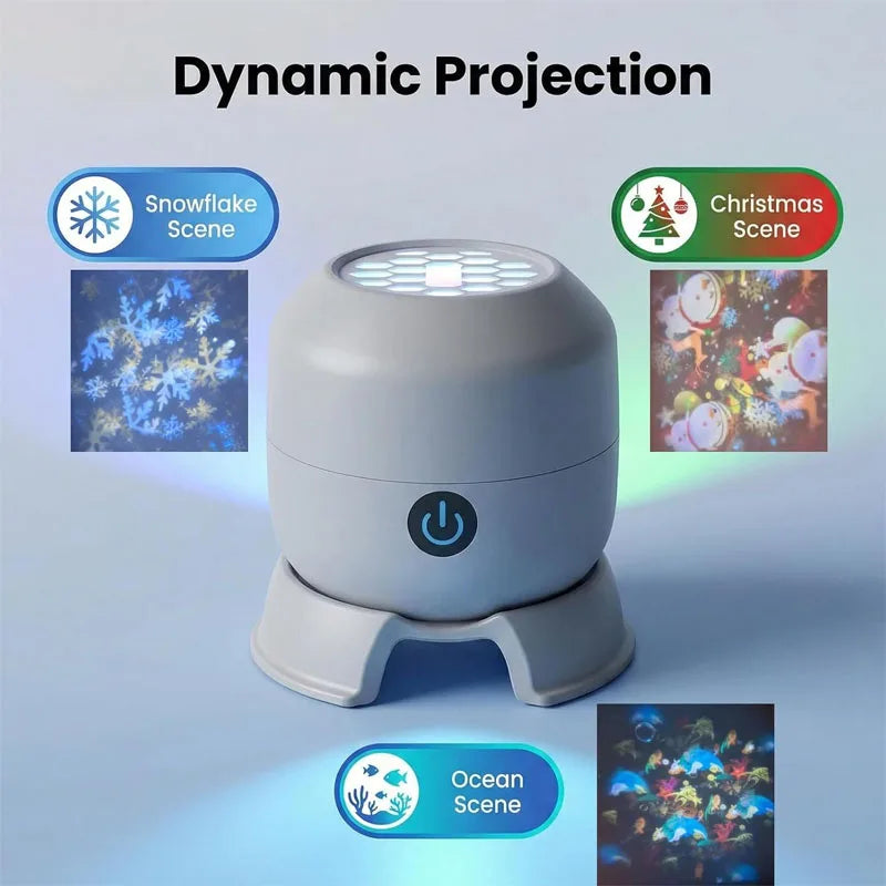 LED Ocean & Snowflake Projection Night Light – USB Rechargeable Dynamic Projector with Adjustable Ambient Light