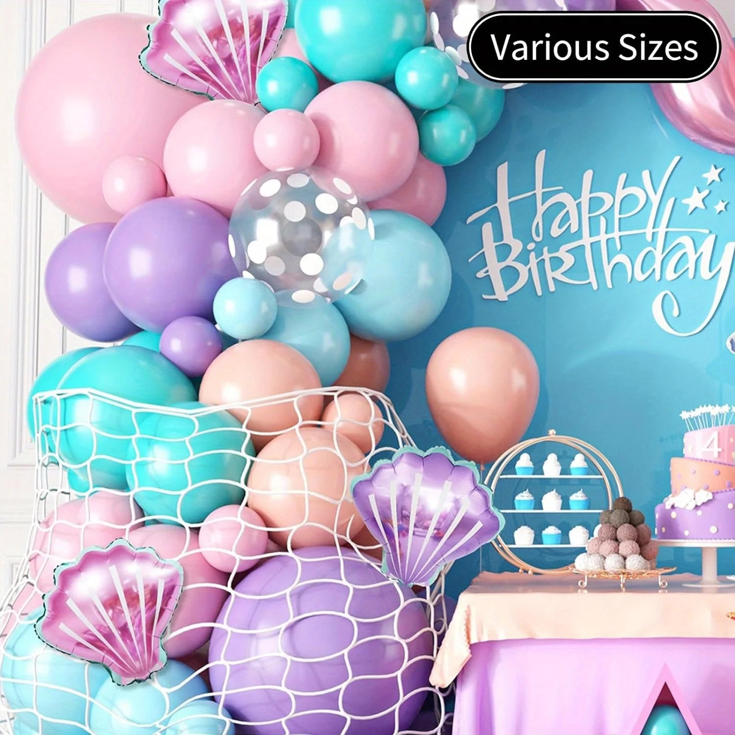 127pcs Mermaid Balloon Arch Set, Pink Purple Orange Blue Dot Balloon Ocean Theme Mermaid Princess Birthday Party Decoration