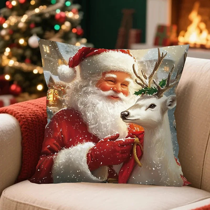 Christmas Decoration Throw Pillow Covers Santa Claus Snowman Elk Winter Holiday Decorative Pillowcases for Sofa Couch Home Decor