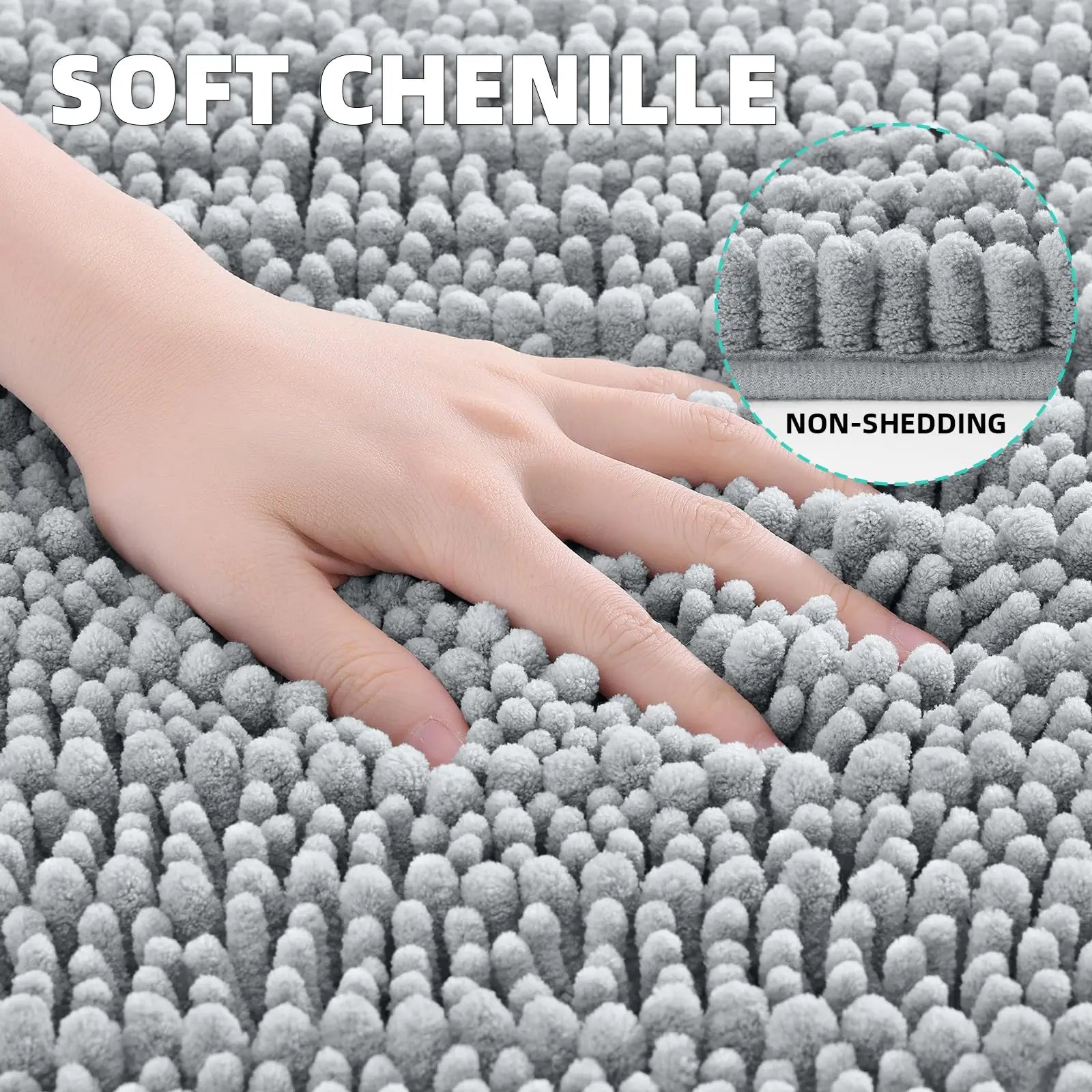 Hapihappy Chenille Bath Mat Luxury Bath Mat Soft Thick Absorbent Bathroom Mat Non-Slip Machine Wash Plush Bath Mats for Bathroom