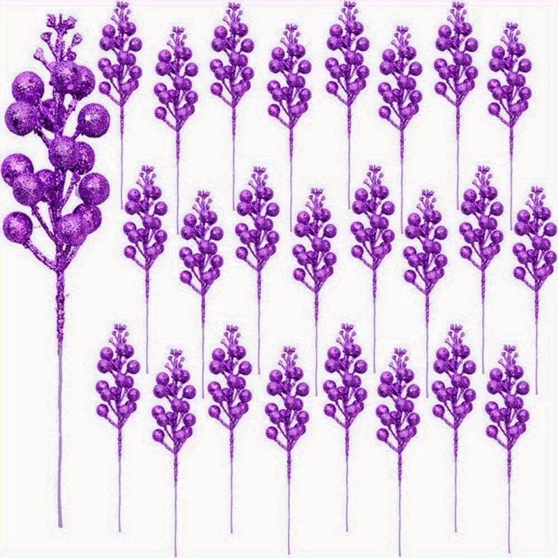 10Pcs Christmas Decoration Artificial 15heads Sparkling Berry Bouquet Xmas Tree Ornaments for Home Decor New Year Party Supplies