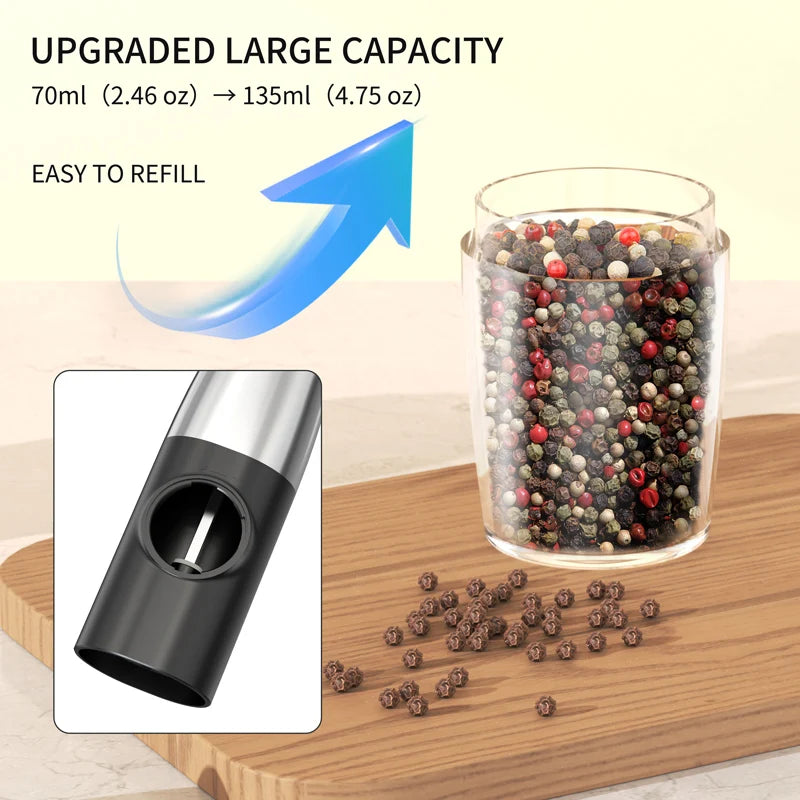 Electric Gravity Salt & Pepper Grinder with Adjustable Coarseness