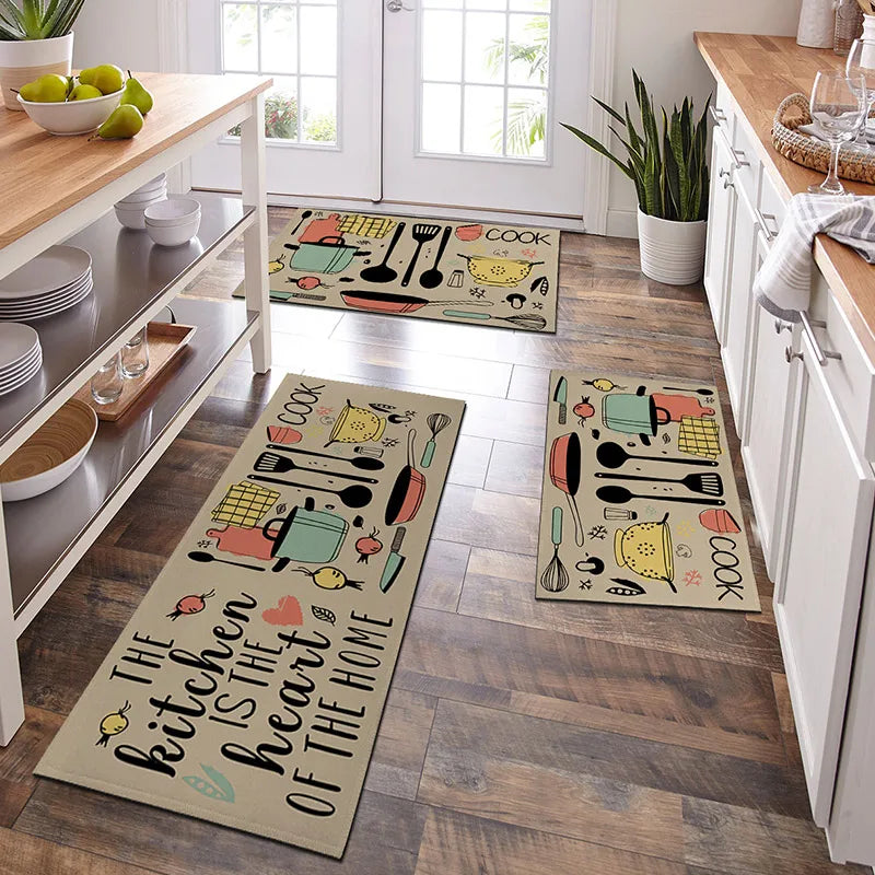 1PC, cartoon knife and fork kitchen waterproof door carpet mat, kitchen mat, can wash home decoration carpet mat