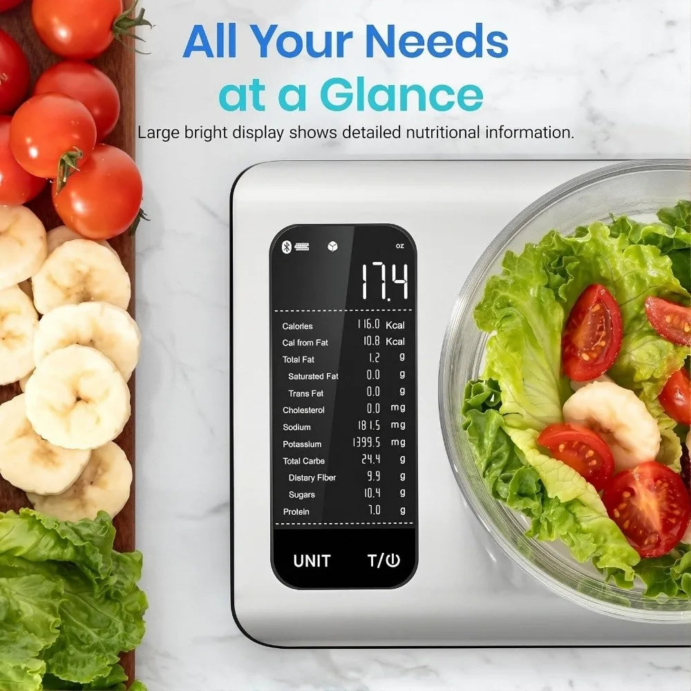 Smart Nutrition Food Scale – Stainless Steel Digital Kitchen Scale with 19-Nutrient App Tracking