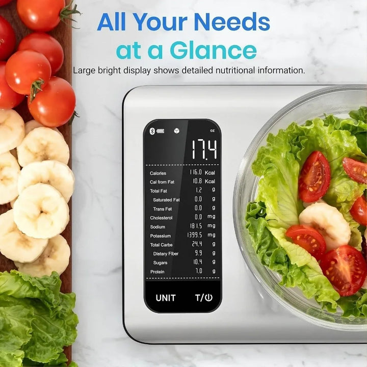 Smart Nutrition Food Scale – Stainless Steel Digital Kitchen Scale with 19-Nutrient App Tracking