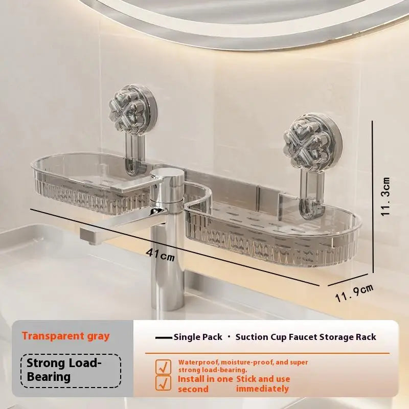 Suction Cup Washbasin Storage Rack – Punch-Free Bathroom Shower Caddy & Self-Draining Organizer Shelf