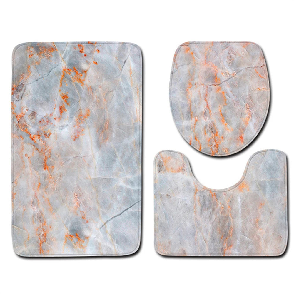 3pcs Marble Pattern Bath Mats Anti Slip Bathroom Mat Set Washable Toilet Seat Lid Cover Pedestal Rug Set Home Decor
