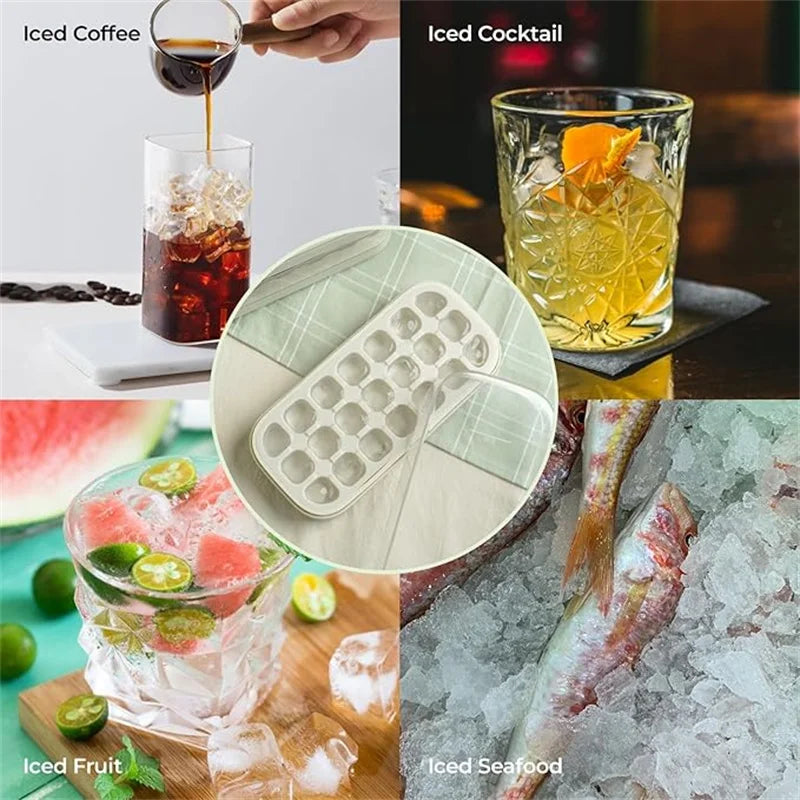 Ice Cube Tray with Lid & Bin – Quick-Fill Easy Press No-Touch Release Freezer Mold (7/14/21 Pcs)