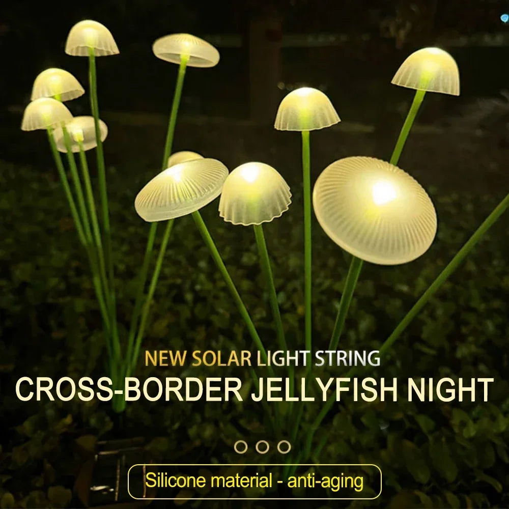 LED Solar Jellyfish Mushroom Fairy Light RGB Waterproof Energy-saving Solar Garden Lamp for Outdoor Lawns Courtyard Decor Light