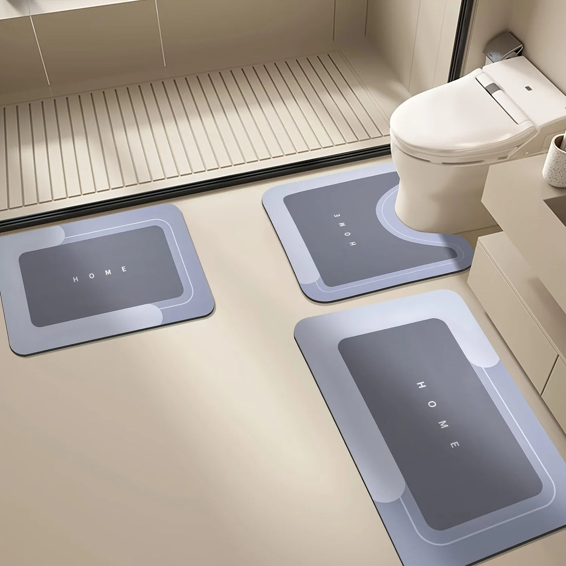 3-Piece Anti-Slip Bathroom Mat Set – Quick-Dry EVA U-Shaped Toilet Mat & Floor Mats for Bathroom, Kitchen & Living Room