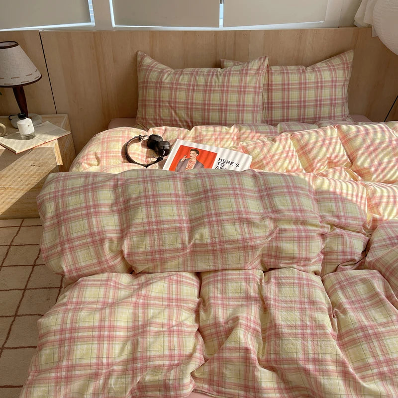 Nordic sling Cotton Pink Stripes Duvet Cover 150x200 Size Girl's Room housse de couette Skin friendly Breathable Comforter Sets