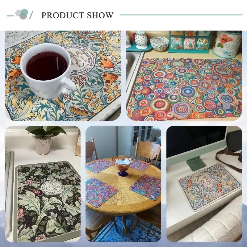 Absorbent Mats Pads Marble Printing Dish Large Kitchen Coffee Mug Table Mat Draining Drying Mat Quick Dry Bathroom Drain Pad