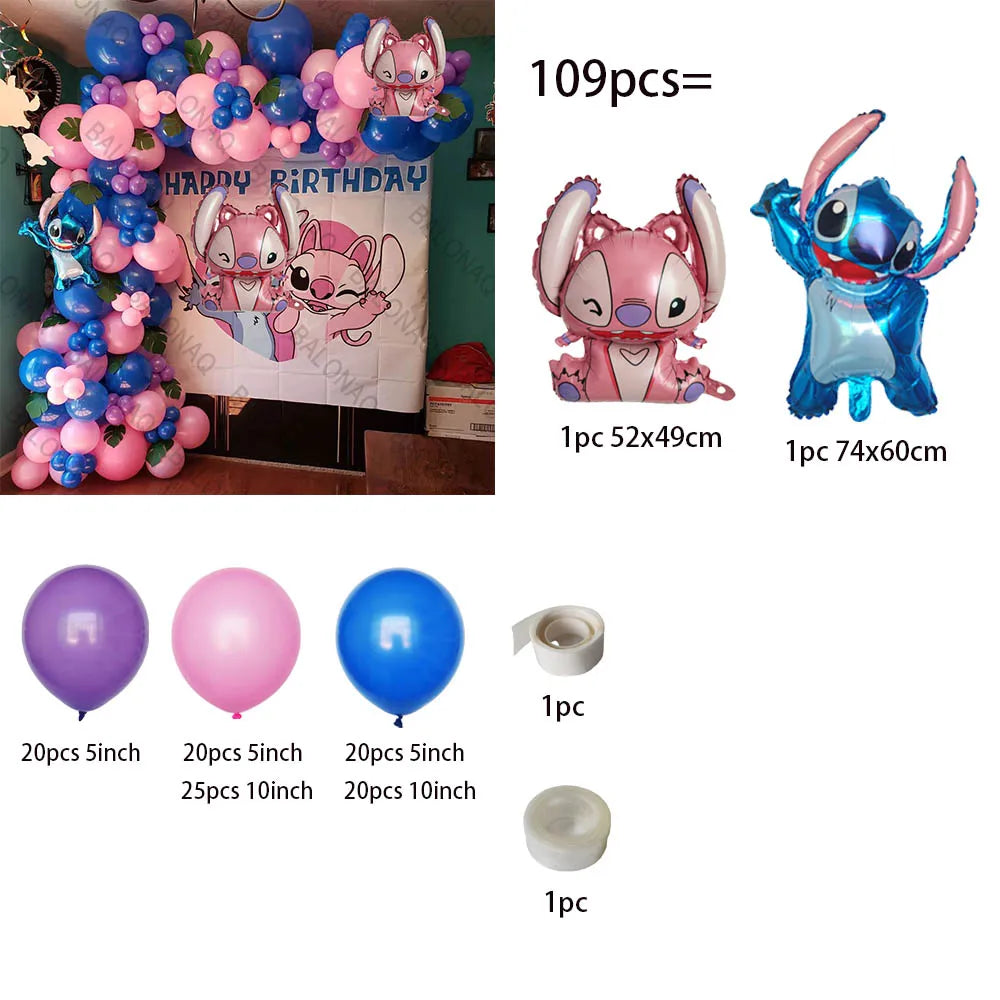 1set Disney Lilo & Stitch Theme Birthday Party Balloons Arch Garland Chain Kit Kids Inflatable Toys Globos Gifts Supplies